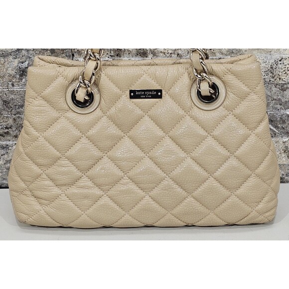 Kate Spade Purse Quilted Leather Chain Straps Gold Coast Maryanne Satchel Beige - Picture 11 of 16